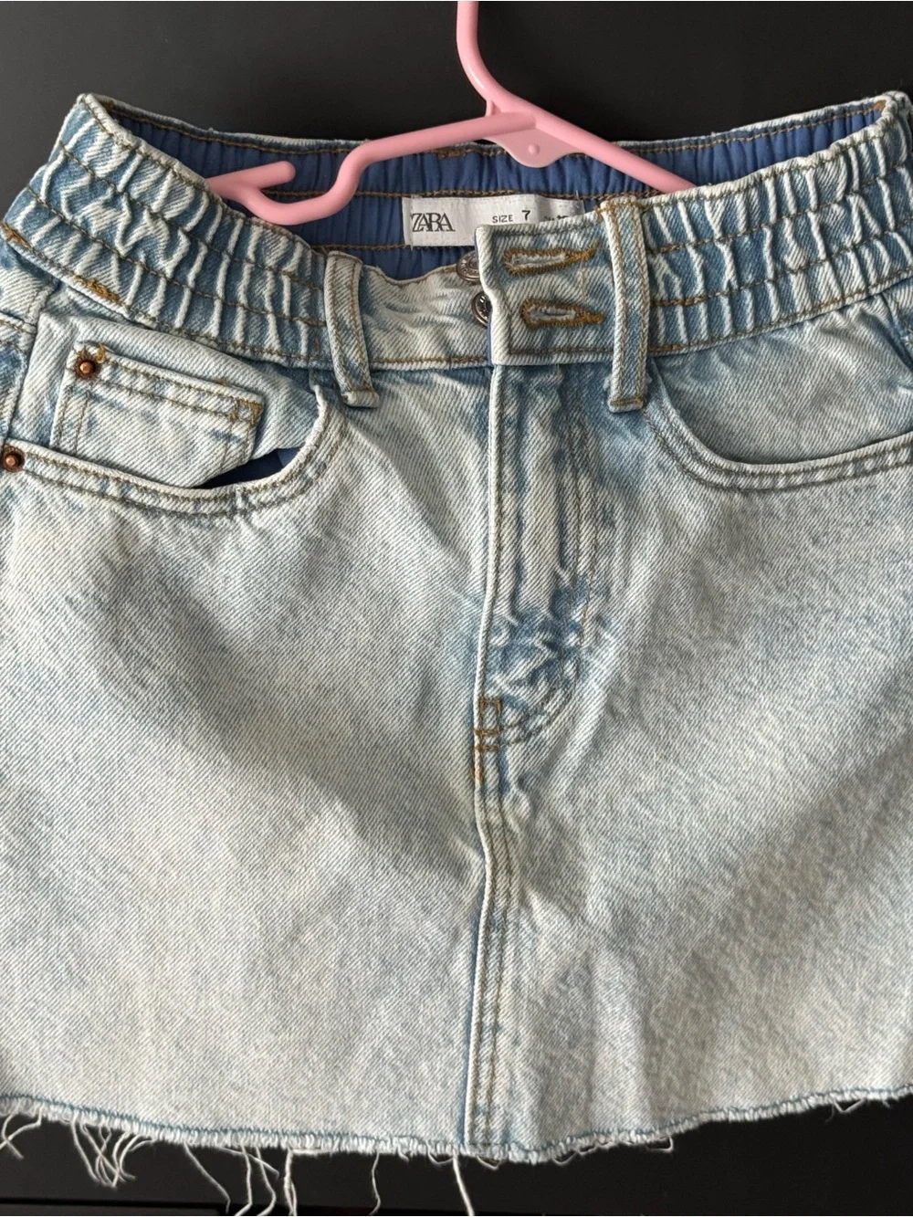 Zara Light Blue Distressed Denim Mini Skirt